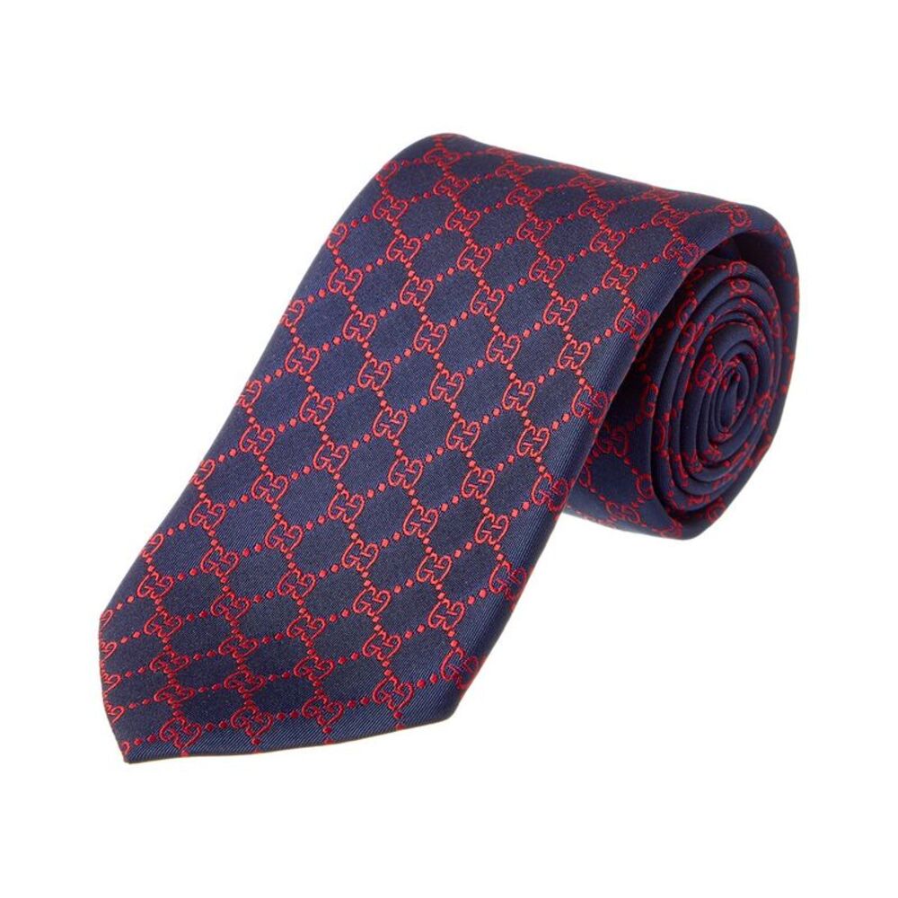 Gucci Navy & Red Gg Silk Tie, Blue